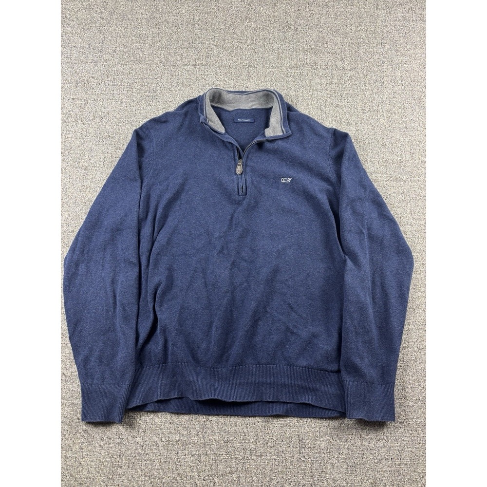 Vineyard Vines Sweater Mens L Blue Cashmere Blend Quarter 1/4 Zip Pullover